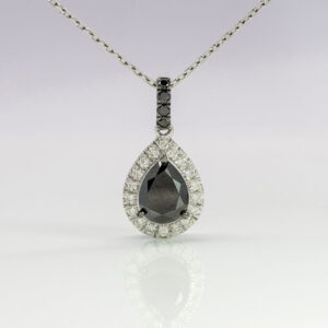 9K White Gold Black Pear/White Diamond Pendant