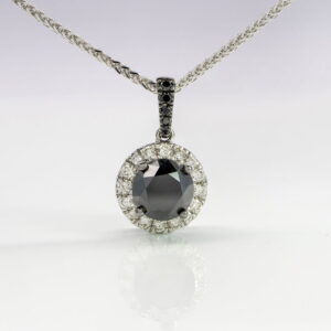 9K White Gold Black/White Diamond Halo Pendant
