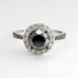 9K White Gold Black/White Diamond Halo Ring