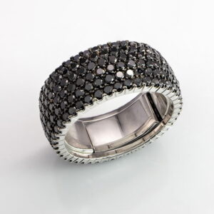 18K White Gold Black Diamond 6 Row Full Eternity Ring