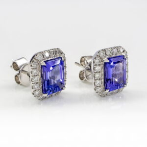 14K White Gold Emerald Tanzanite/Diamond Earrings 2.92CT
