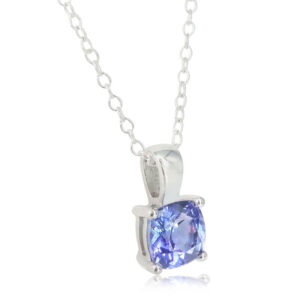 18K White Gold Cushion Cut Tanzanite Total 1.00 Carat Double 4-Claw Set Pendant