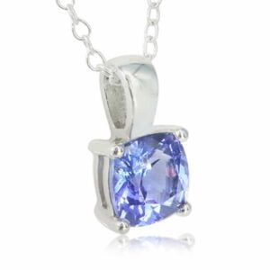 18K White Gold Cushion Cut Tanzanite Total 1.00 Carat Double 4-Claw Set Pendant