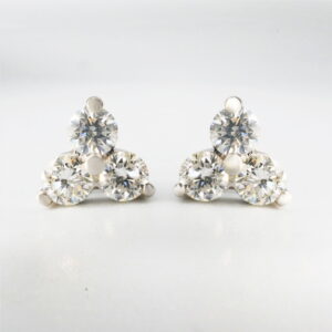 9K White Gold Diamond 4 Claw Triple diamond Earrings 0.54CT