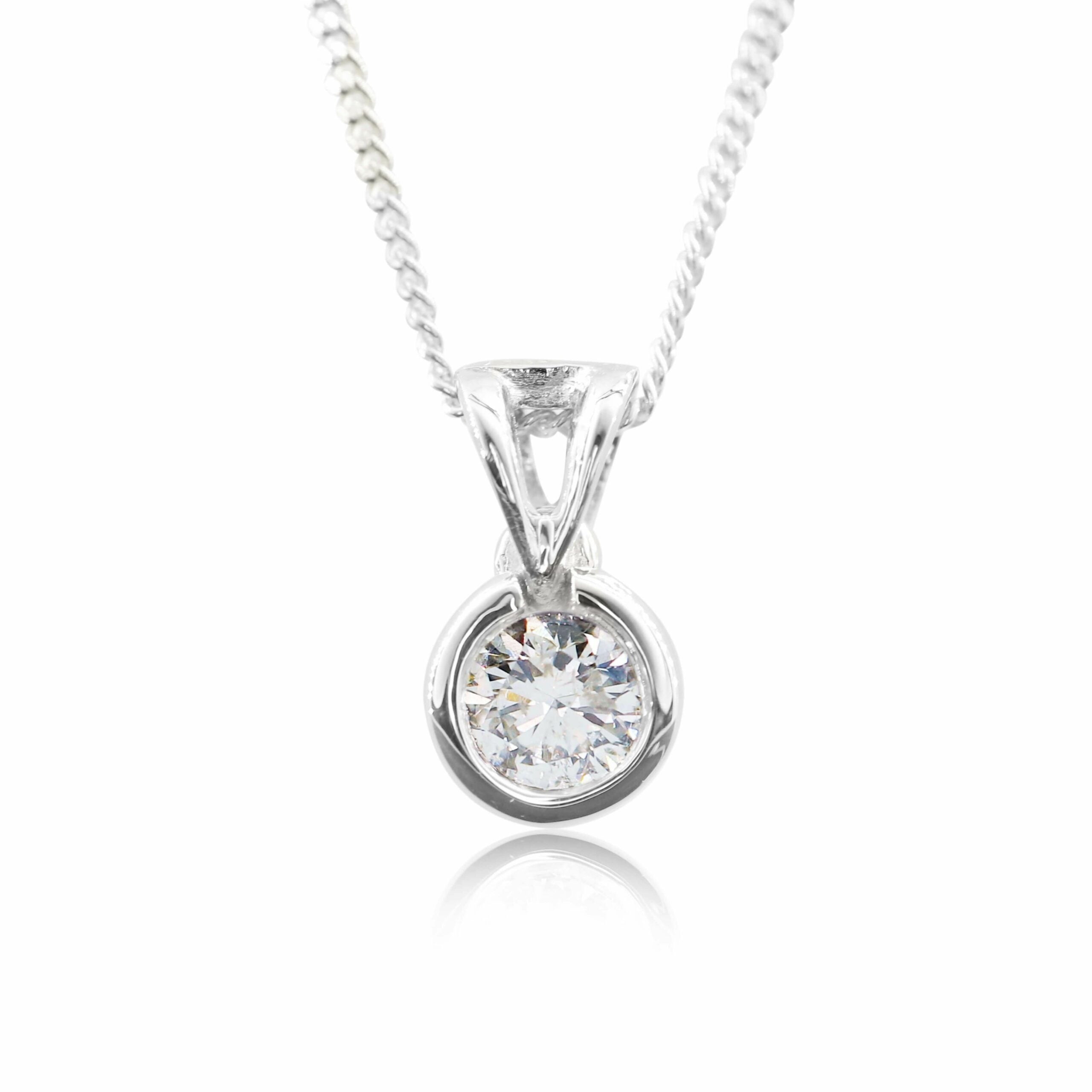 9K White Gold Diamond Tube Solitaire Pendant 0.20CT - The Diamond Works