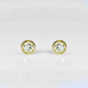 9K Yellow Gold Diamond Tube Stud Earrings 0.24CT