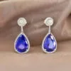 18K White Gold Tanzanite and 96 Diamond Drop Earrings - Image 2